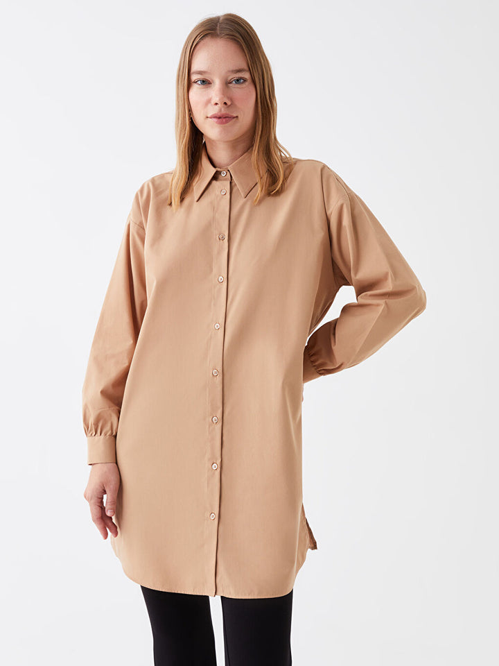 Shirt Collar Plain Long Sleeve Oversize Women Tunic