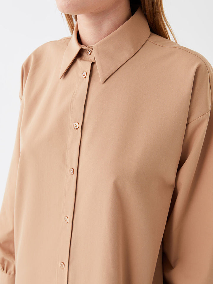 Shirt Collar Plain Long Sleeve Oversize Women Tunic