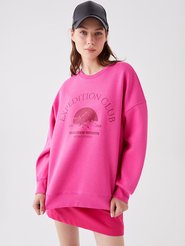 Crew Neck Printed Long Sleeve Oversize Women Sweatshirt