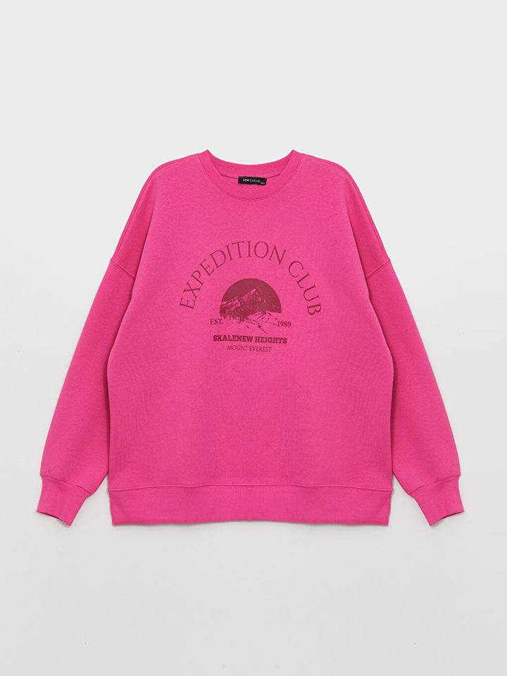 Crew Neck Printed Long Sleeve Oversize Women Sweatshirt