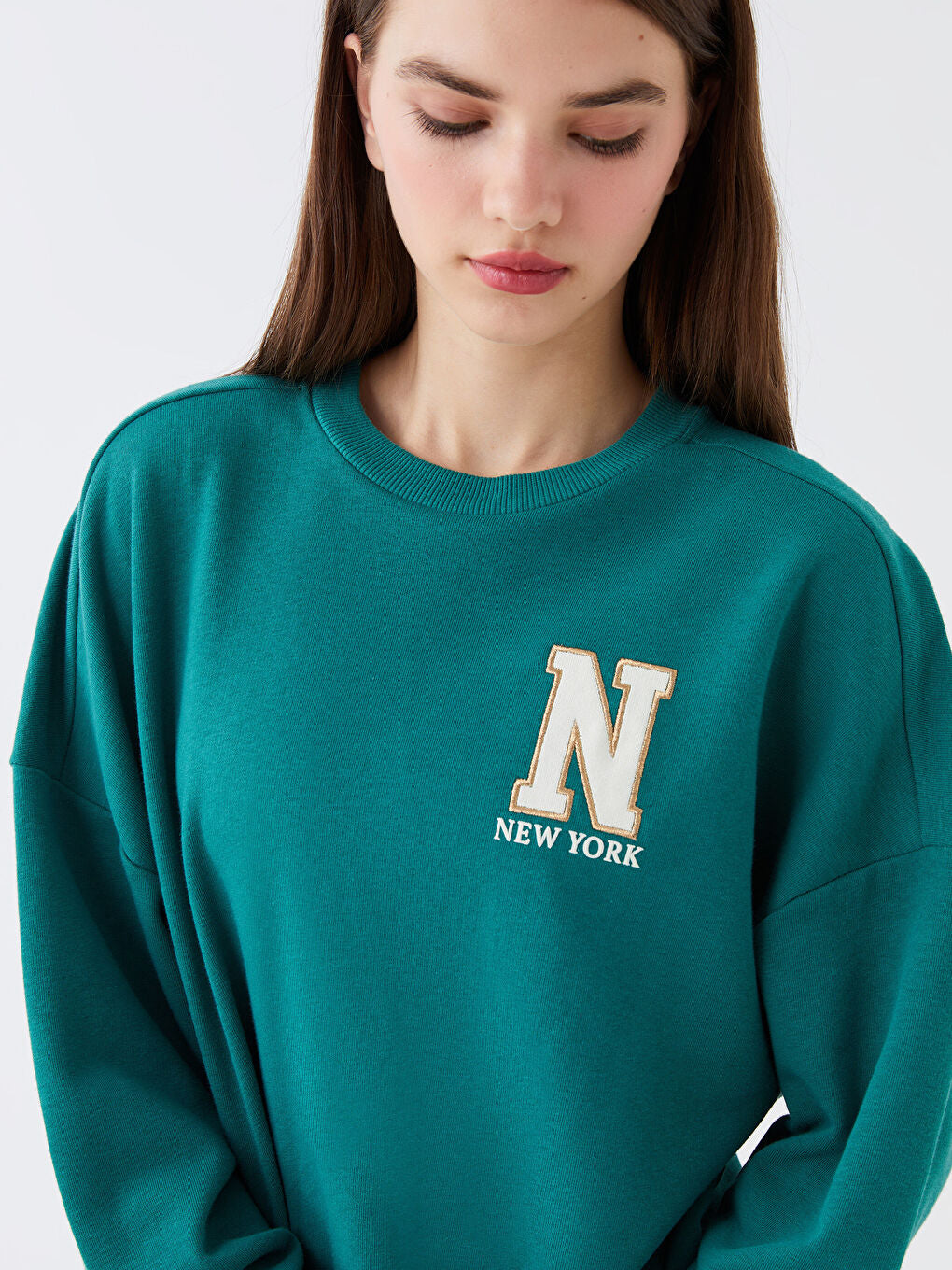 Crew Neck Printed Long Sleeve Oversize Women Sweatshirt