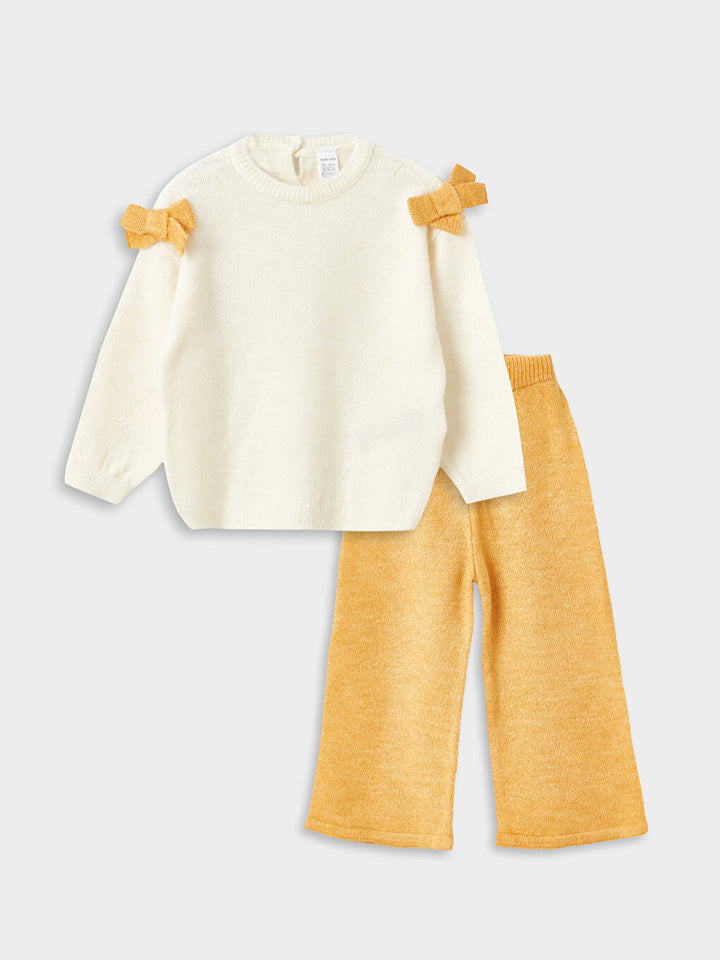 Crew Neck Baby Girl Knitwear Sweater And Trousers 2-Pack