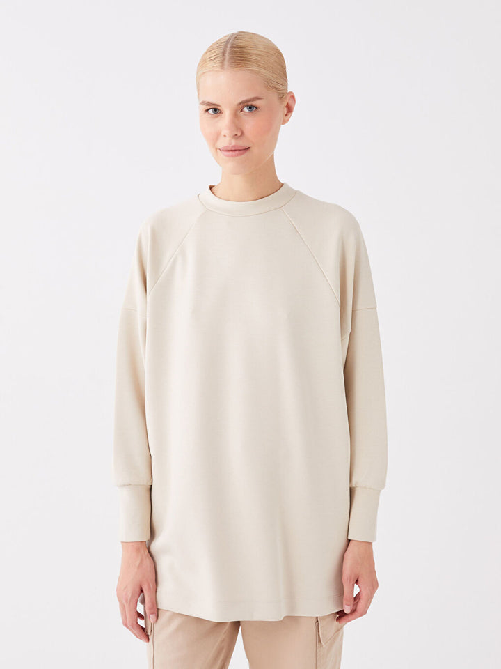 Crew Neck Plain Long Sleeve Oversize Women Tunic