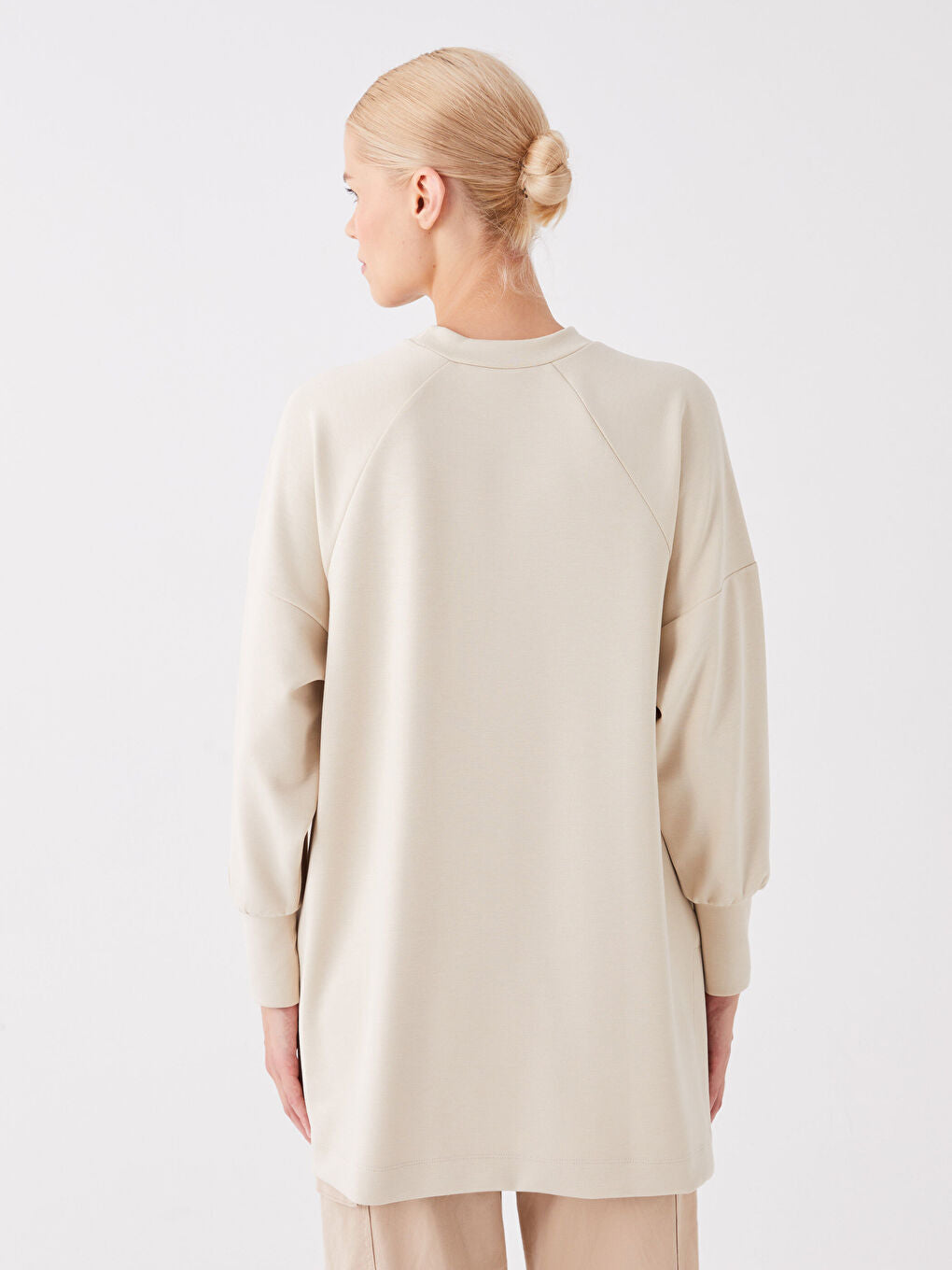 Crew Neck Plain Long Sleeve Oversize Women Tunic