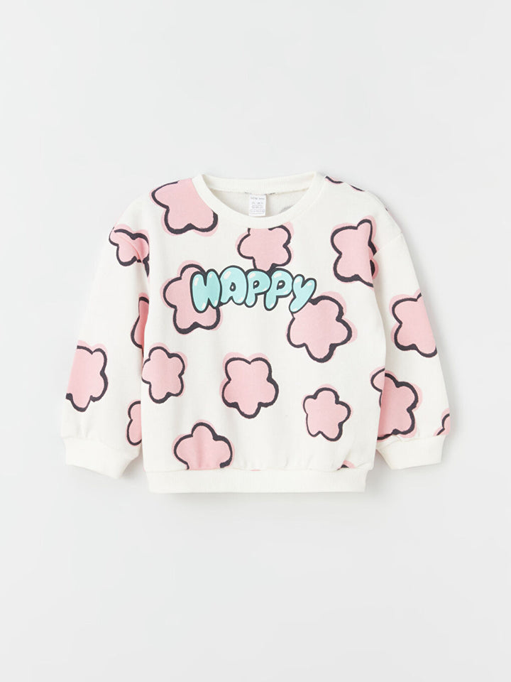 Crew Neck Printed Baby Girl Sweatshirt