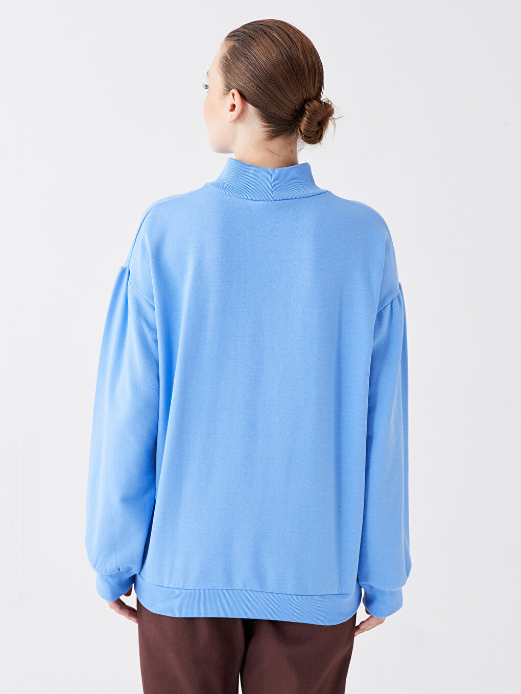 High Collar Printed Long Sleeve Oversize Women Sweatshirt Tunic
