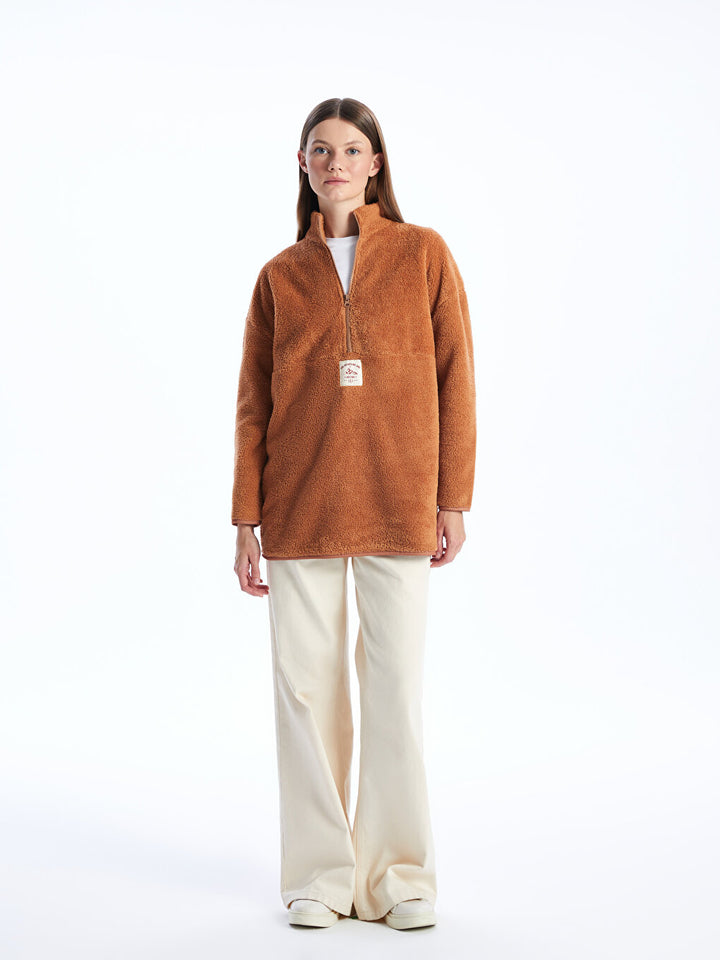 High Collar Printed Long Sleeve Oversize Women Tunic