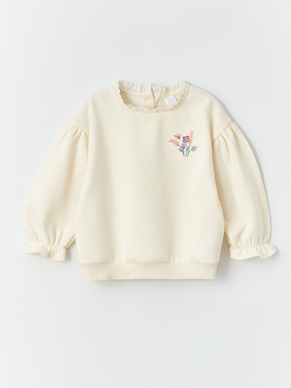 Crew Neck Long Sleeve Embroidered Baby Girl Sweatshirt
