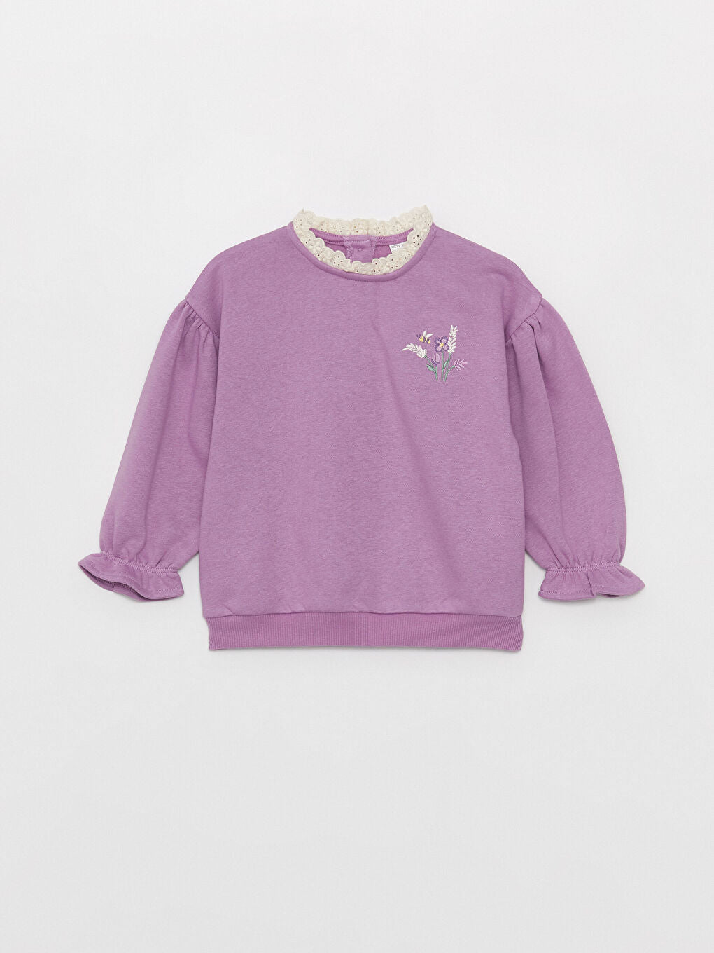 Crew Neck Long Sleeve Embroidered Baby Girl Sweatshirt