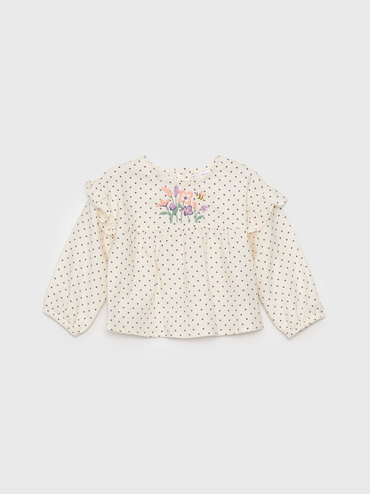 Crew Neck Long Sleeve Embroidered Baby Girl Blouse