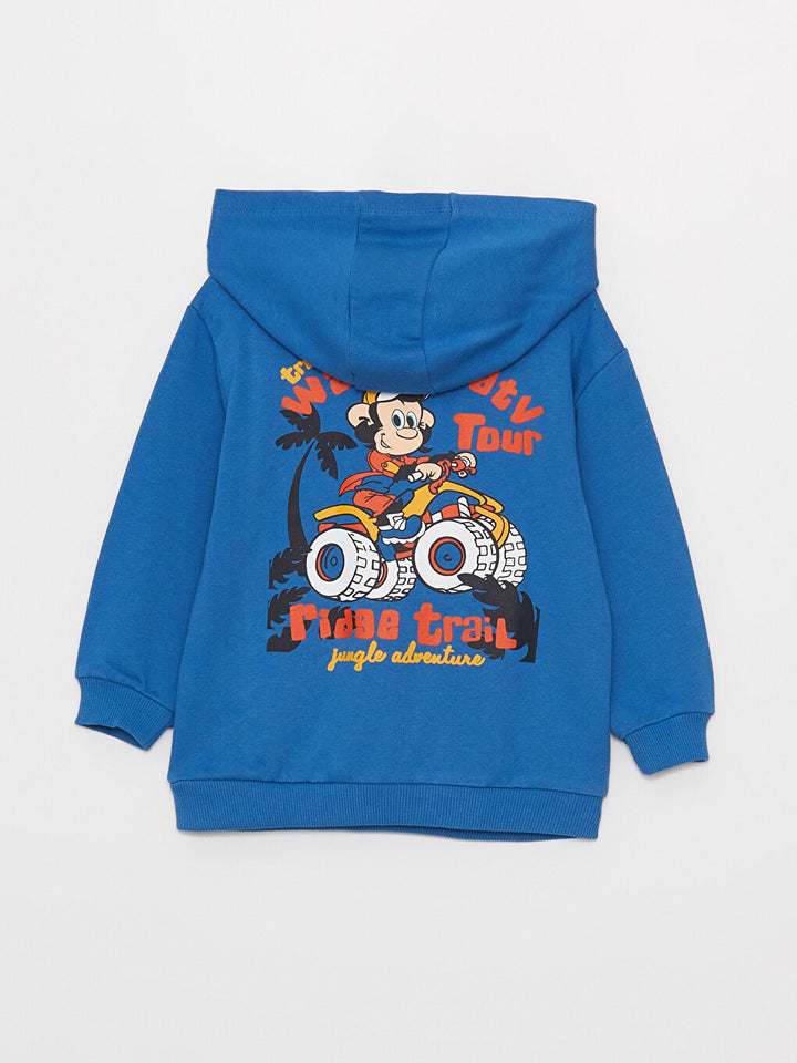 Long Sleeve Nostalgic Monkey Printed Baby Boy Hoodie