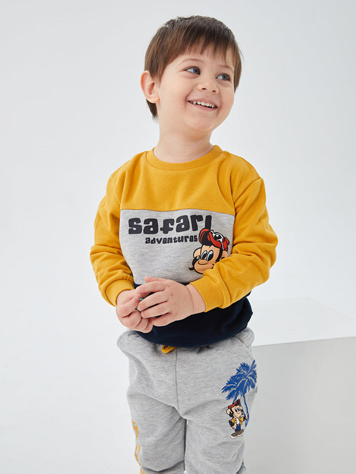 Crew Neck Long Sleeve Nostalgic Monkey Printed Baby Boy Sweatshirt