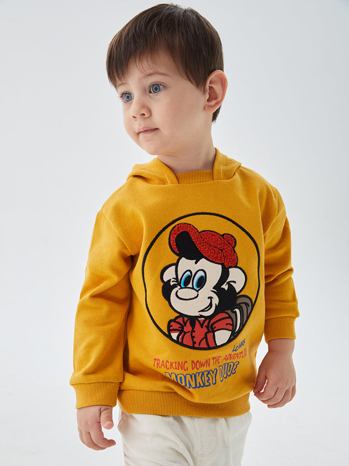 Long Sleeve Nostalgic Monkey Printed Unisex Baby Hoodie