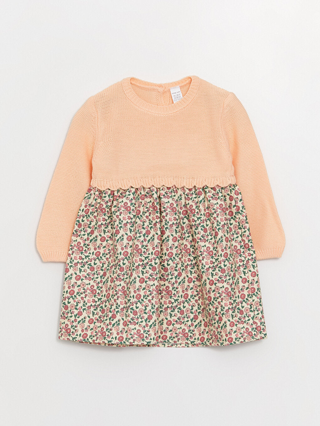 Crew Neck Long Sleeve Cotton Baby Girl Dress
