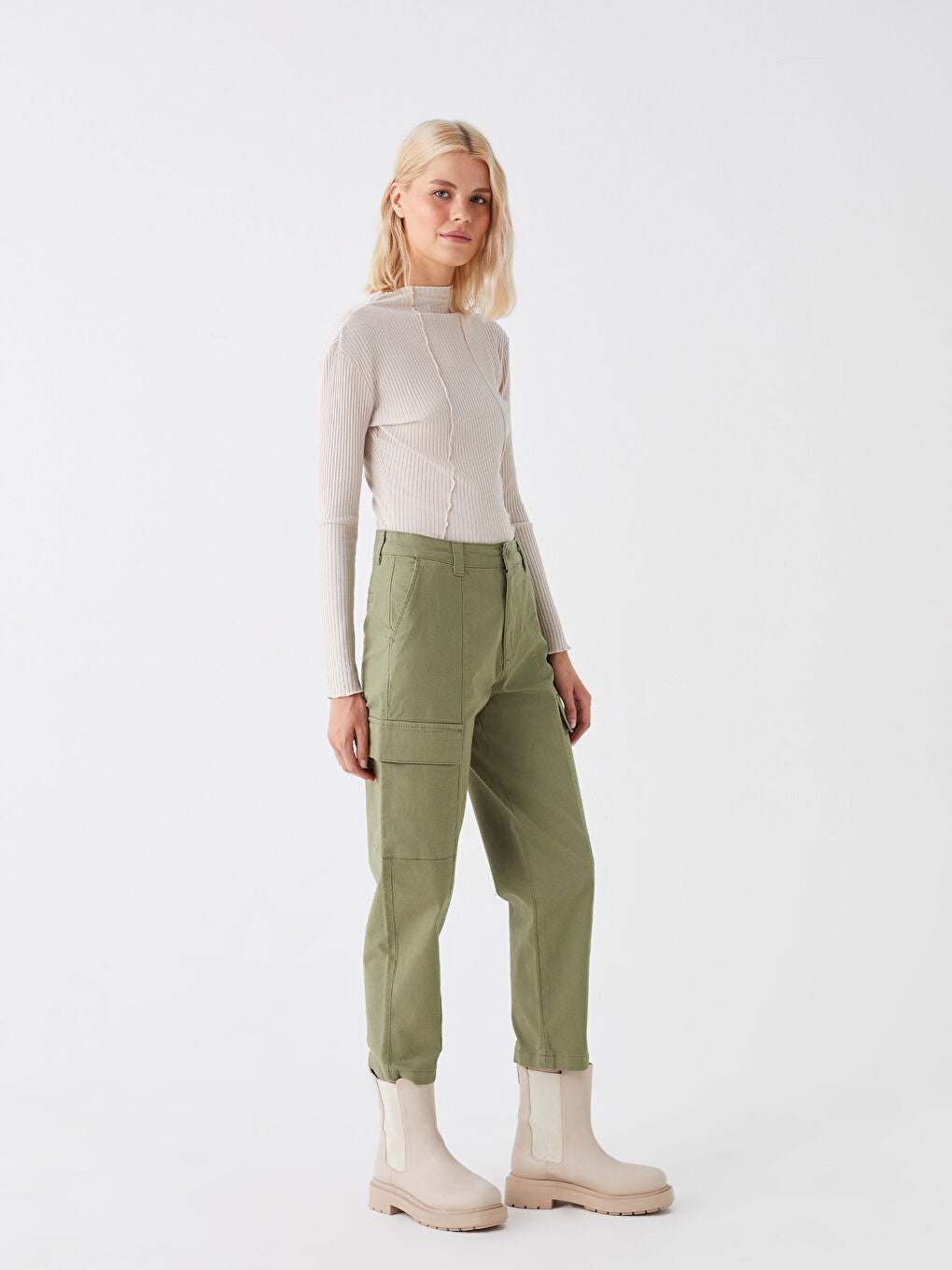 Slim Fit Gabardine Women Cargo Pants