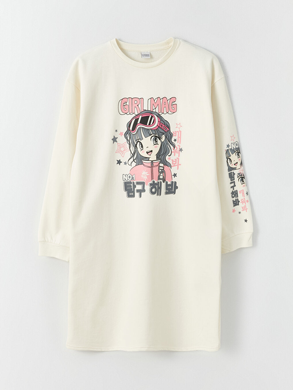 Crew Neck Printed Long Sleeve Girls Dress