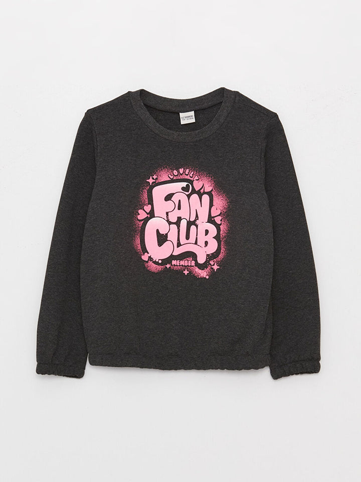 Crew Neck Printed Long Sleeve Girls Sweatshirt