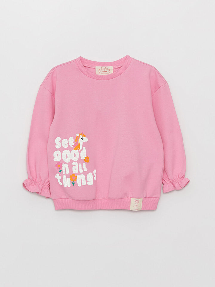 Crew Neck Long Sleeve Printed Baby Girl Sweatshirt