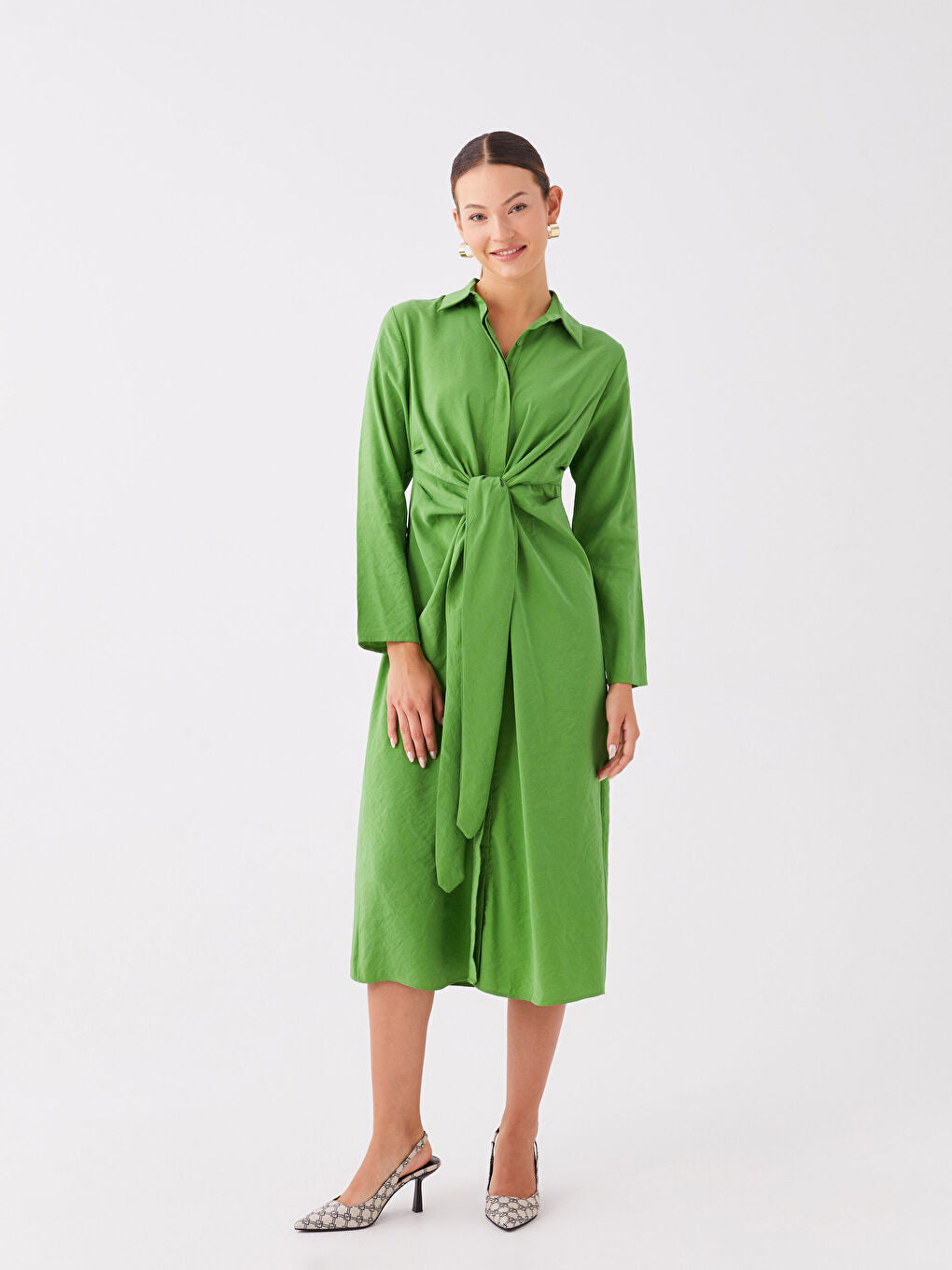 Plain Long Sleeve Women Shirt Dress