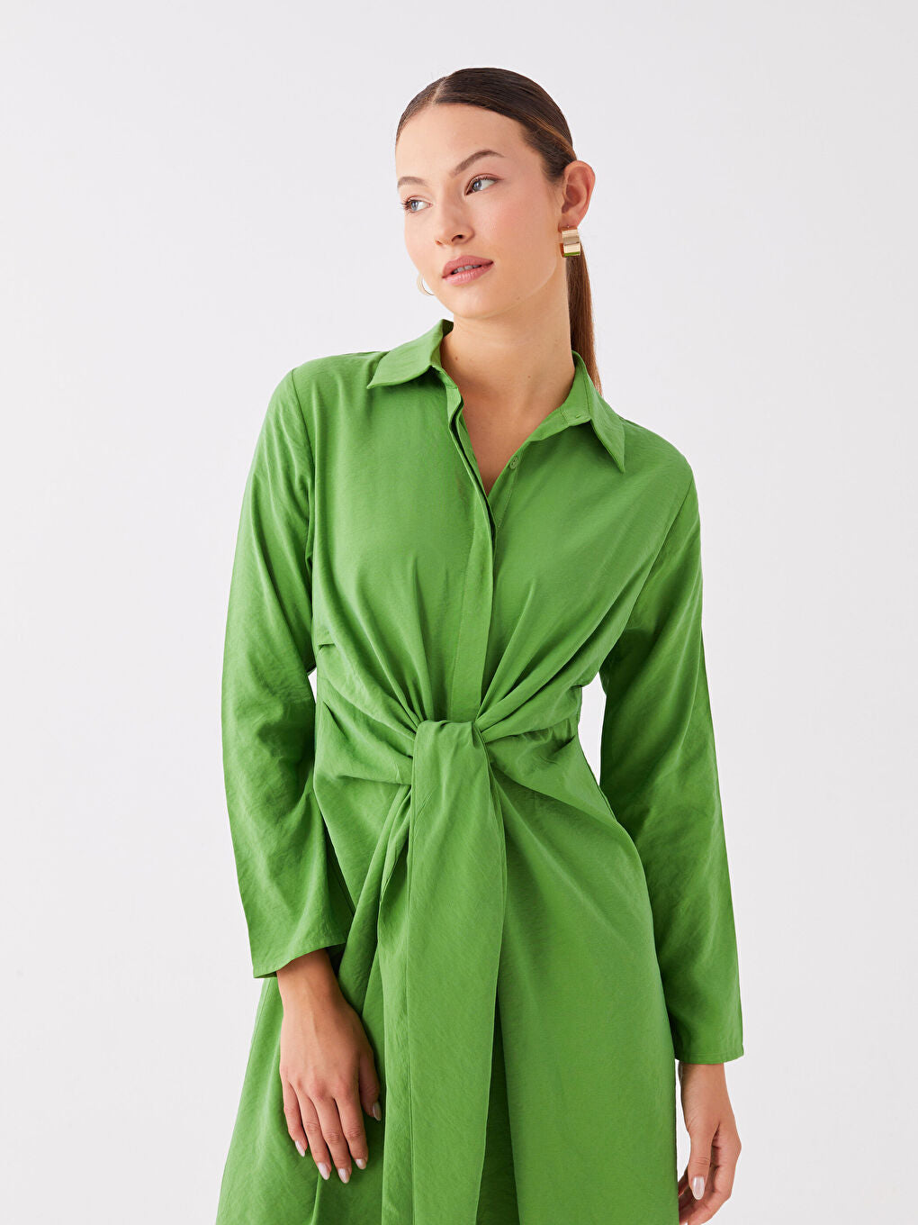 Plain Long Sleeve Women Shirt Dress