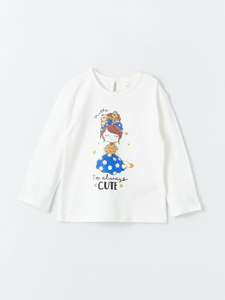 Crew Neck Printed Long Sleeve T-Shirt, Tights And Zippered Sweatshirt Baby Girl 3-Piece Set
