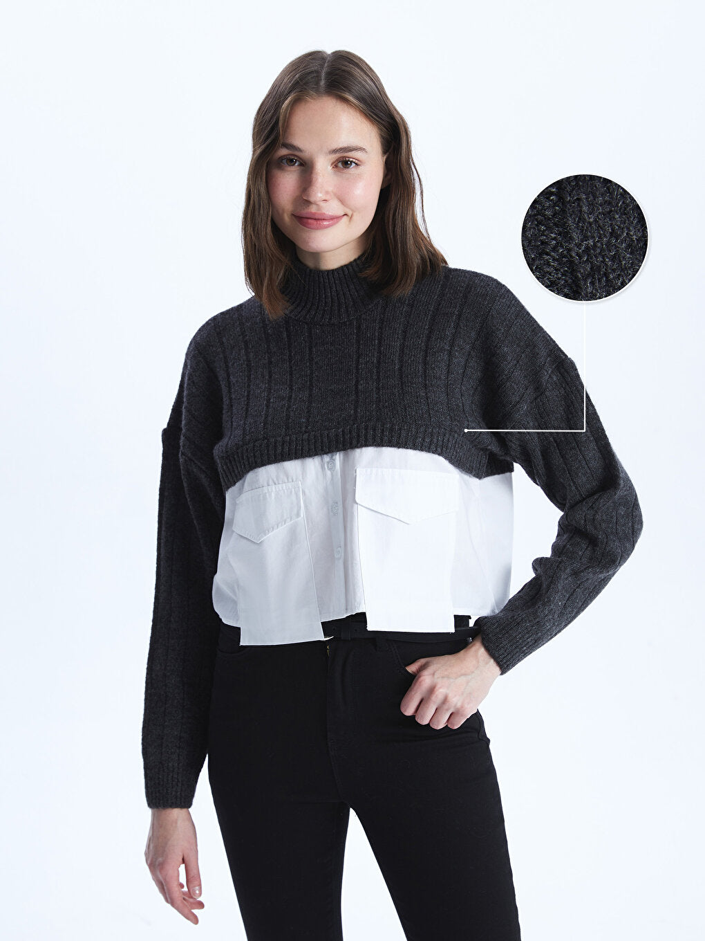 بلوفر نصف ياقة صياد وأكمام طويلة نسائي