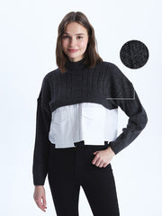 بلوفر نصف ياقة صياد وأكمام طويلة نسائي