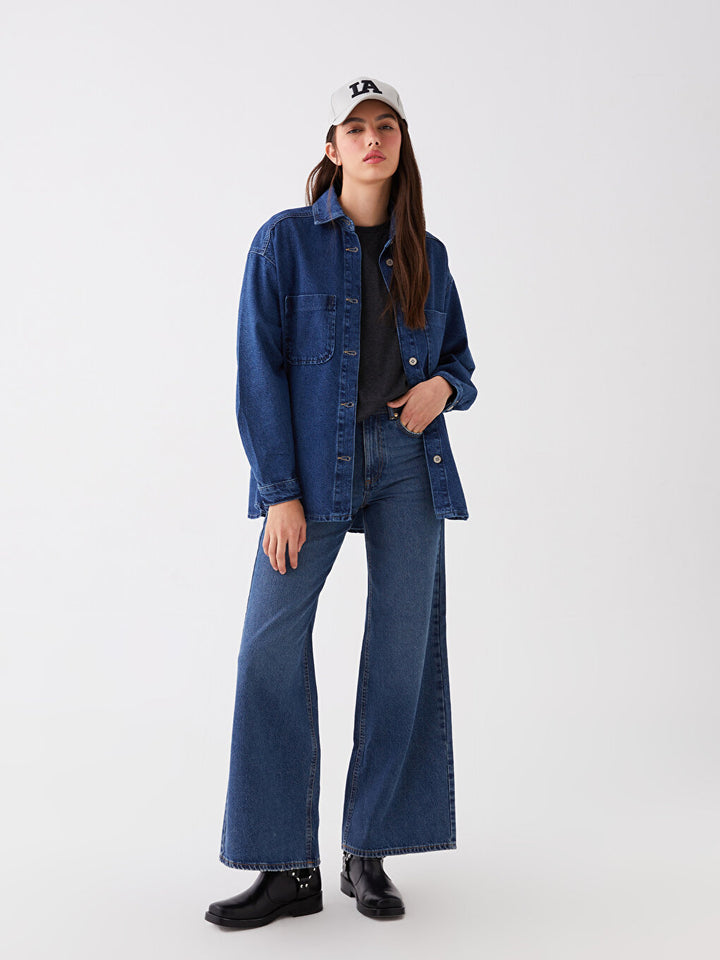 LC WAIKIKI Flat Long Sleeve Oversize Woman Jean Shirt Jacket