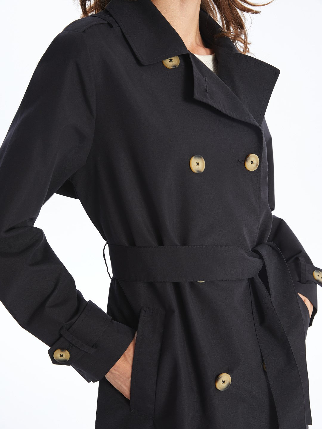 LCWAIKIKI Classic

New Black Jacket Collar Women's Trench Coat