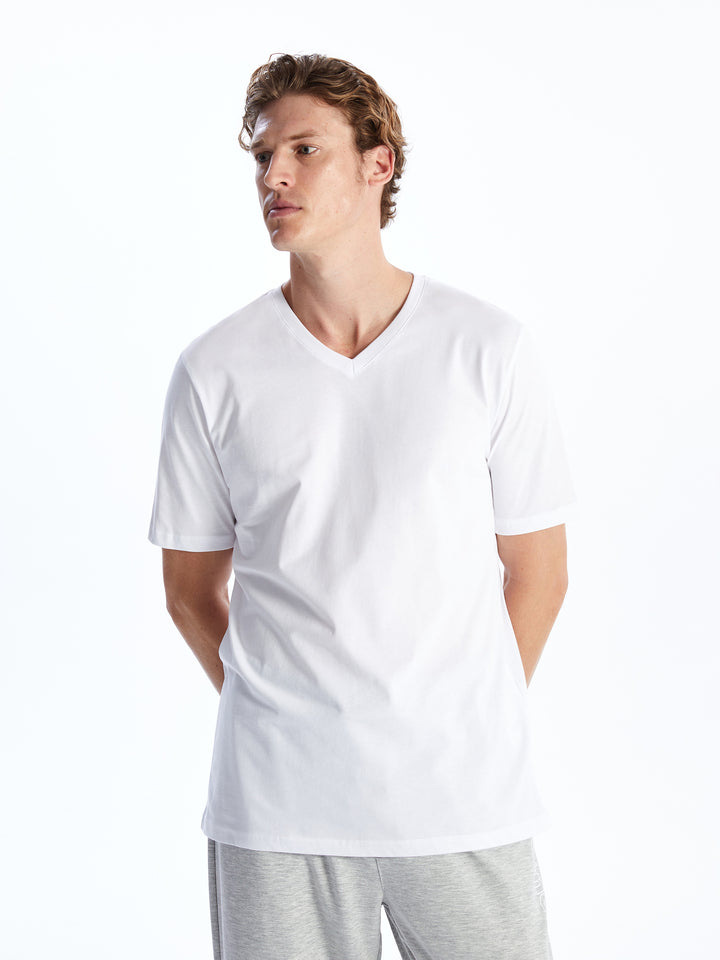 V Neck Short Sleeve Combed Cotton Men's T-Shirt