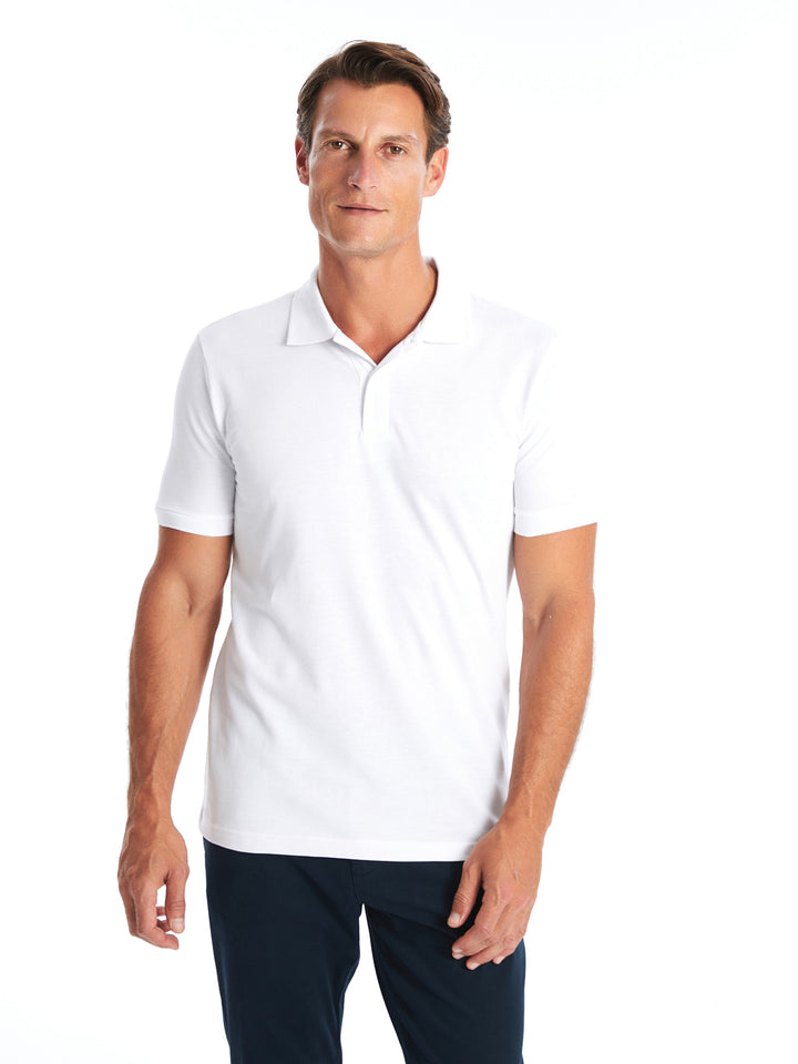 White Polo Neck Short Sleeve Pique Men's T-Shirt