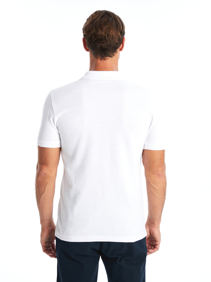 White Polo Neck Short Sleeve Pique Men's T-Shirt