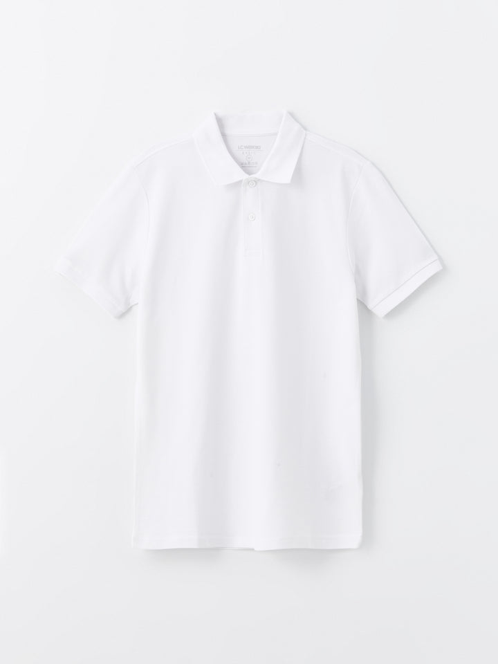 White Polo Neck Short Sleeve Pique Men's T-Shirt