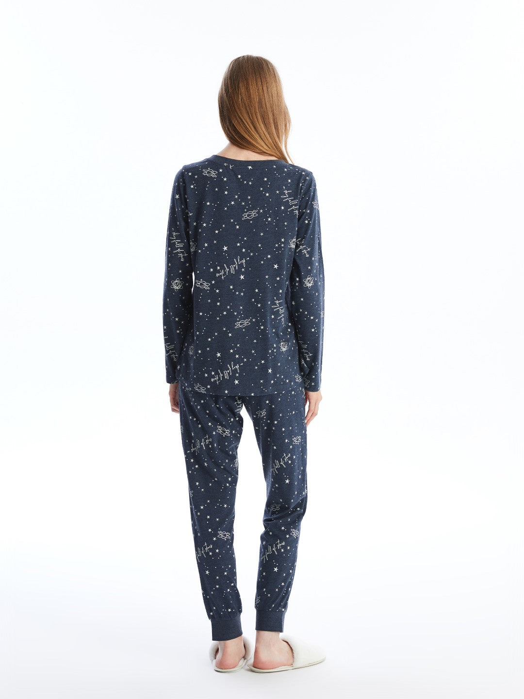 LCW DREAM

Navy Blue Printed Tie Collar Patterned Women's Pajama Set