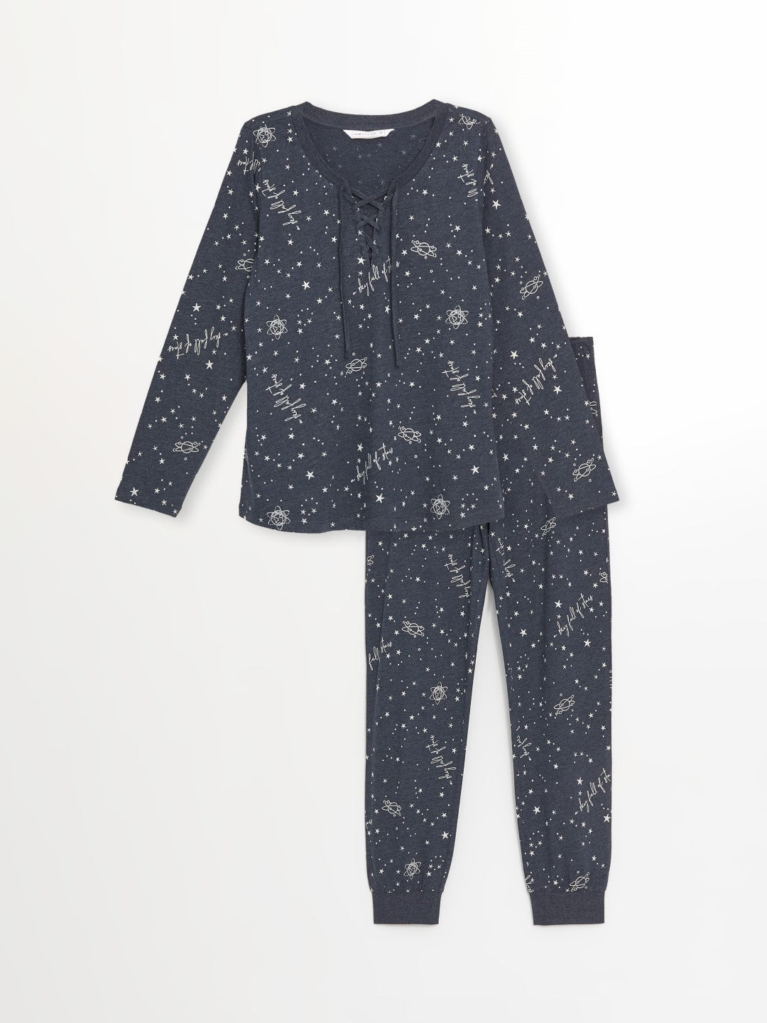 LCW DREAM

Navy Blue Printed Tie Collar Patterned Women's Pajama Set