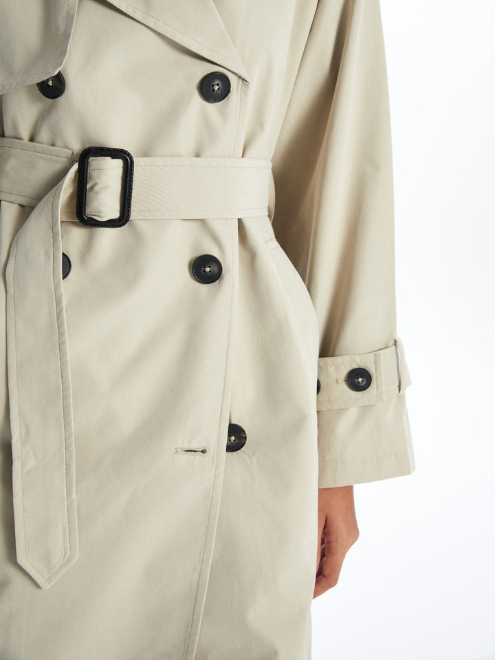 LCW Modest

Light Beige Jacket Collar Plain Oversize Women's Trench Coat