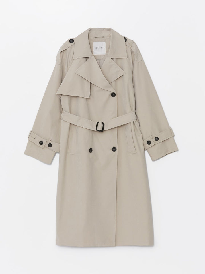 LCW Modest

Light Beige Jacket Collar Plain Oversize Women's Trench Coat