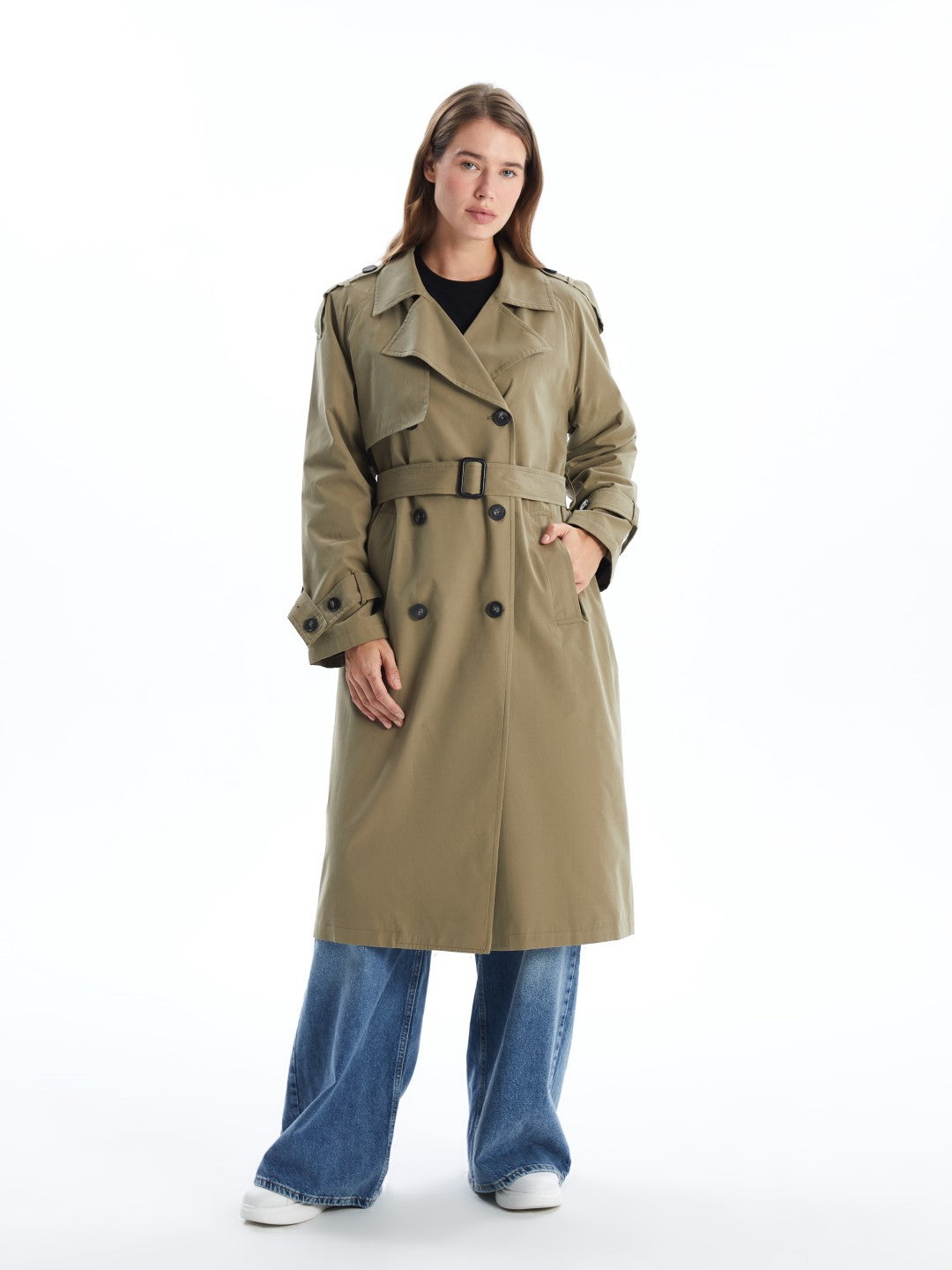 LCW Modest

Light Beige Jacket Collar Plain Oversize Women's Trench Coat