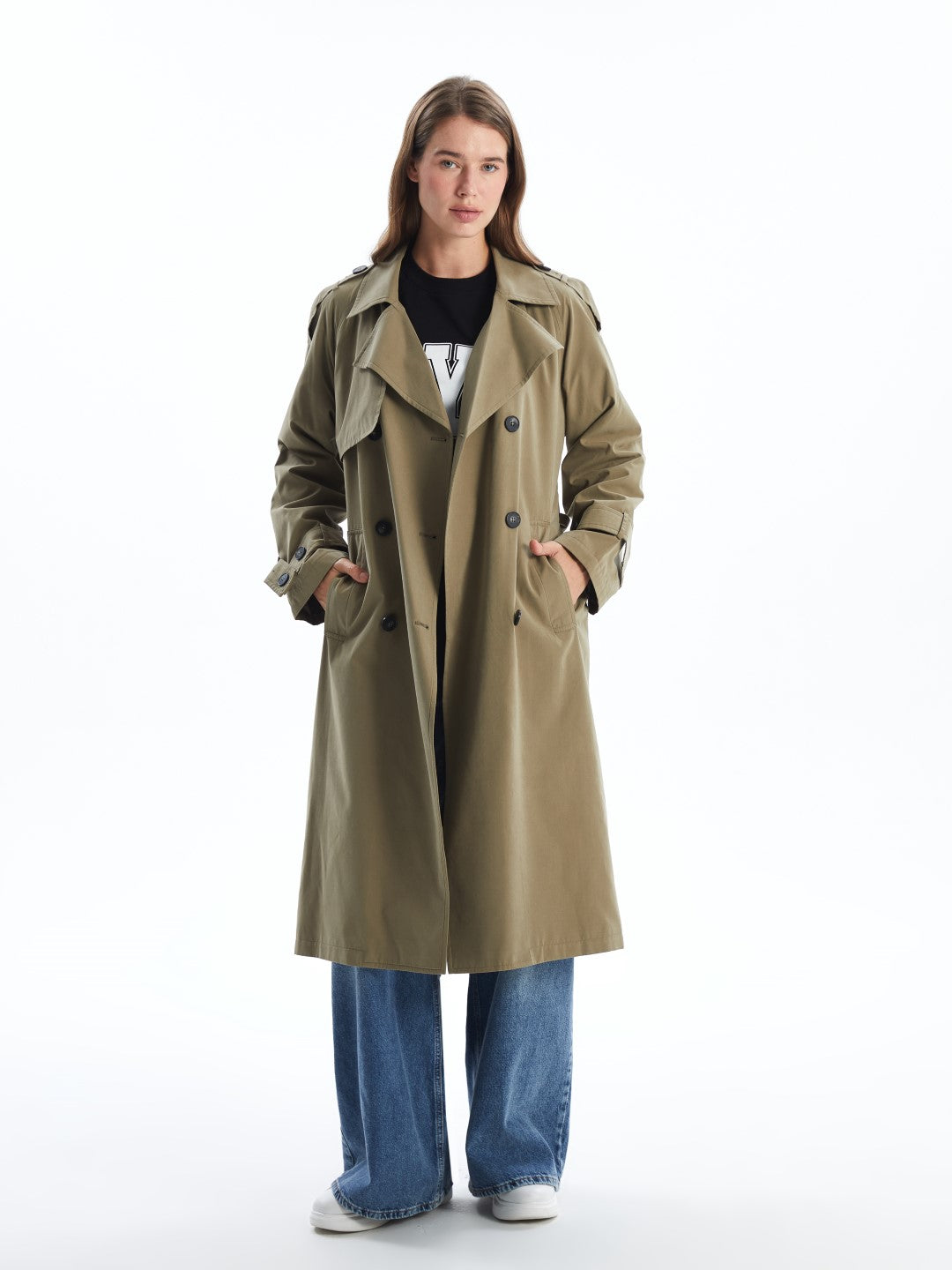 LCW Modest

Light Beige Jacket Collar Plain Oversize Women's Trench Coat