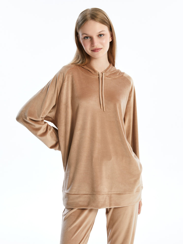 Lcw Dream Brown Hooded Velvet Women'S Pajama Top