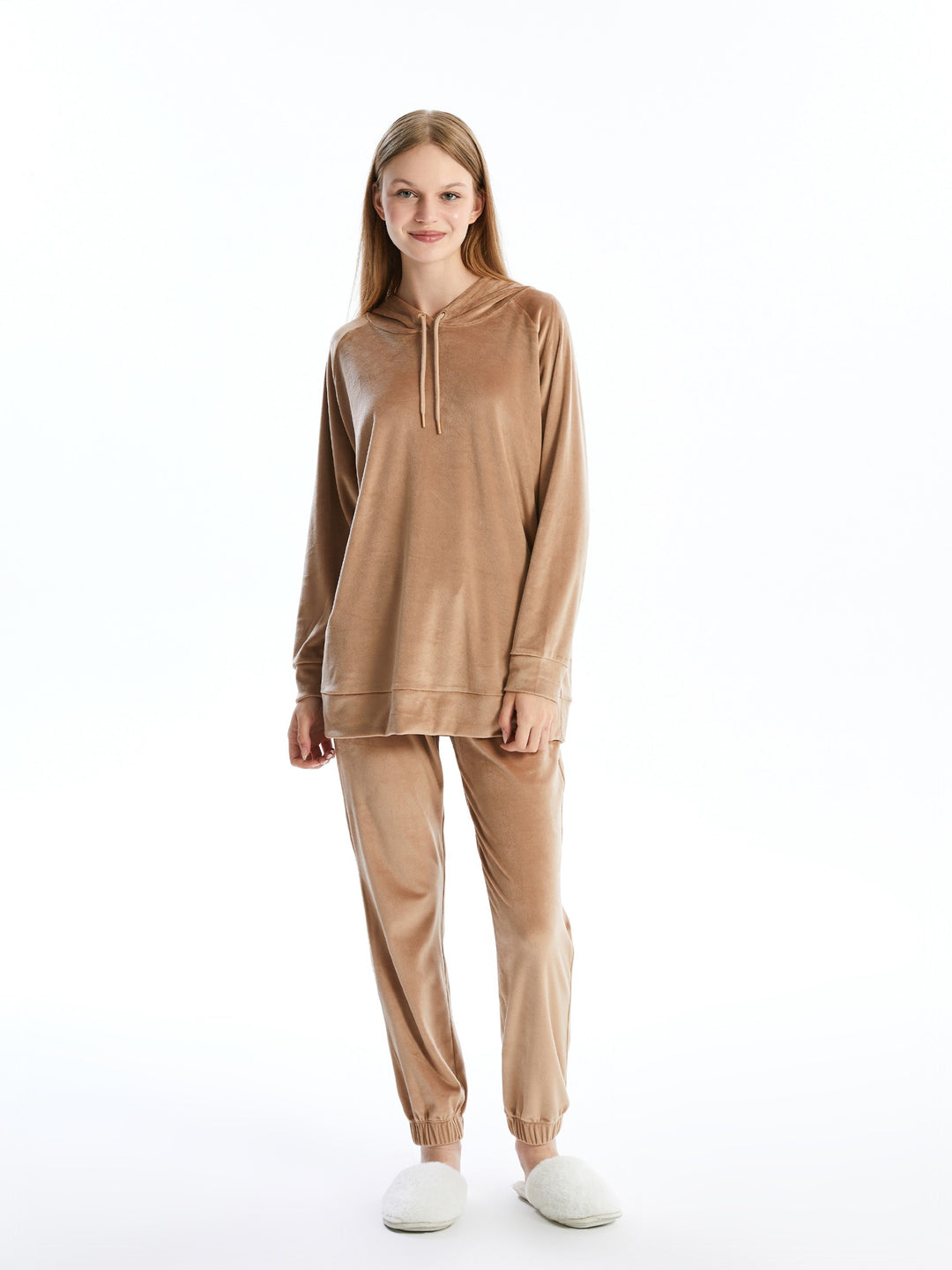 Lcw Dream Brown Hooded Velvet Women'S Pajama Top