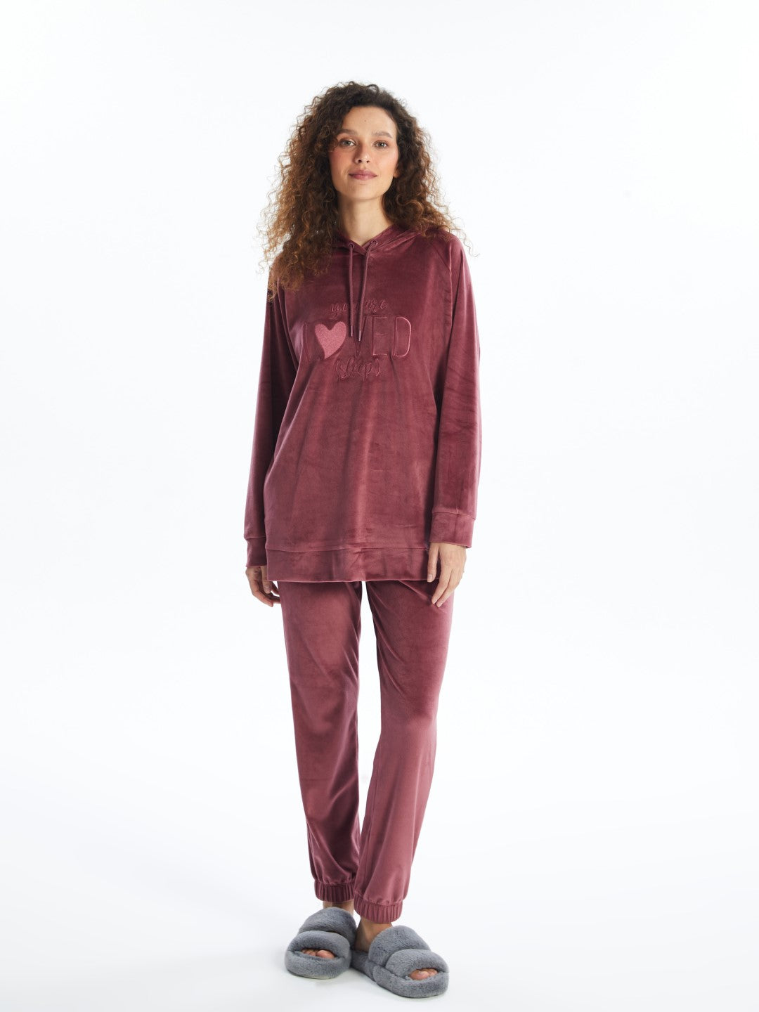 LCW DREAM

Matte Purple Hooded Velvet Women's Pajama Top