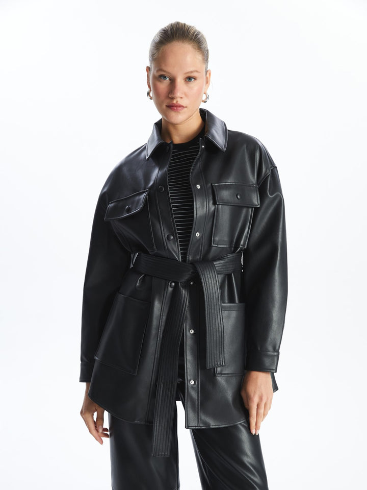 LCW Modest

Black Plain Oversize Women's Leather Look Coat