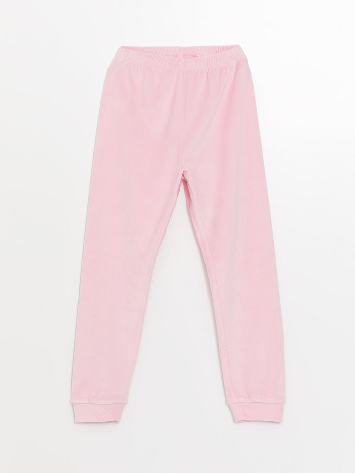 Lcw Kids Pink Crew Neck Velvet Girls Pajama Set