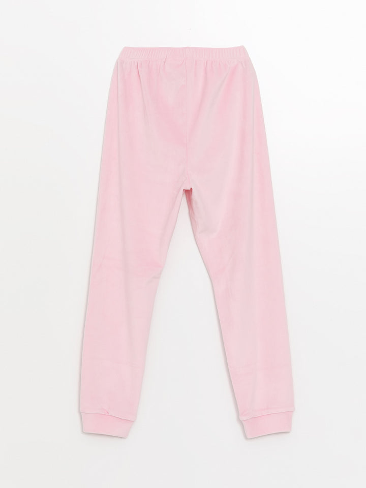 Lcw Kids Pink Crew Neck Velvet Girls Pajama Set