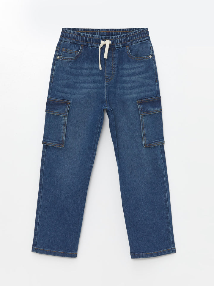 Lcw Kids Indigo Elastic Waist Boy Cargo Jean Trousers