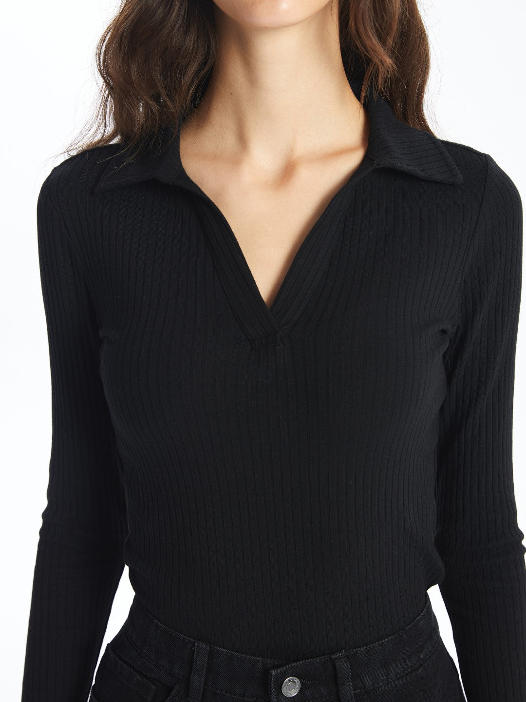 LCW Vision

New Black Polo Neck Plain Long Sleeve Women's Bodysuit