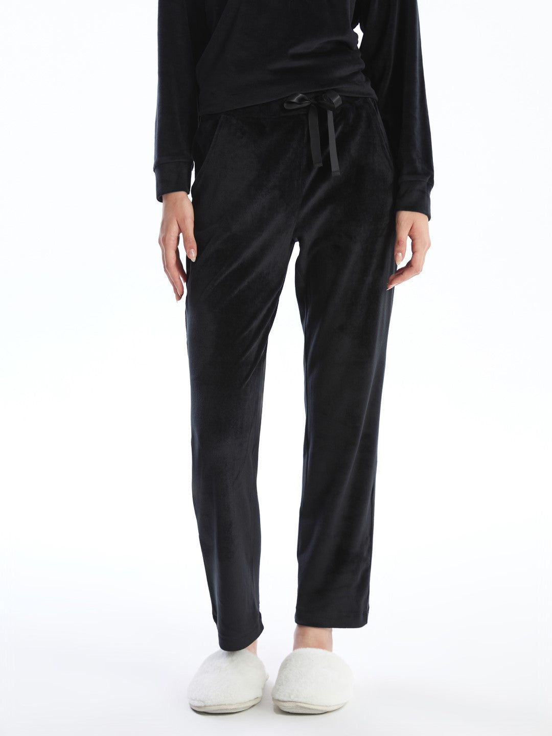 LCW DREAM

New Black Elastic Waist Plain Velvet Women's Pajama Bottoms