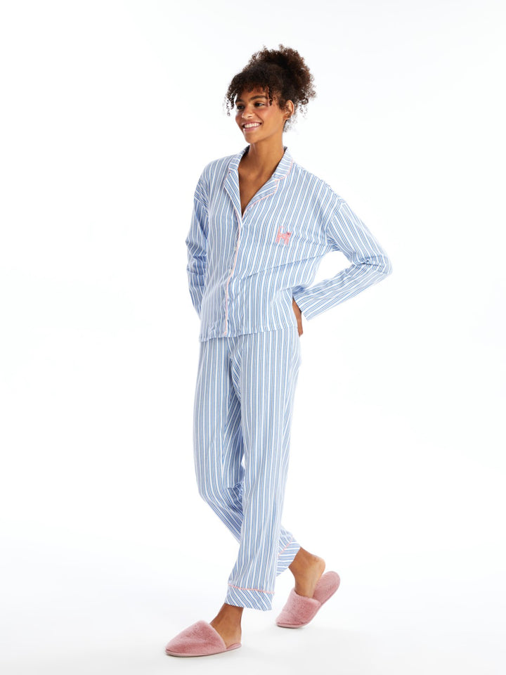 LCW DREAM

Ecru Printed Shirt Collar Striped Long Sleeve Women's Pajama Set