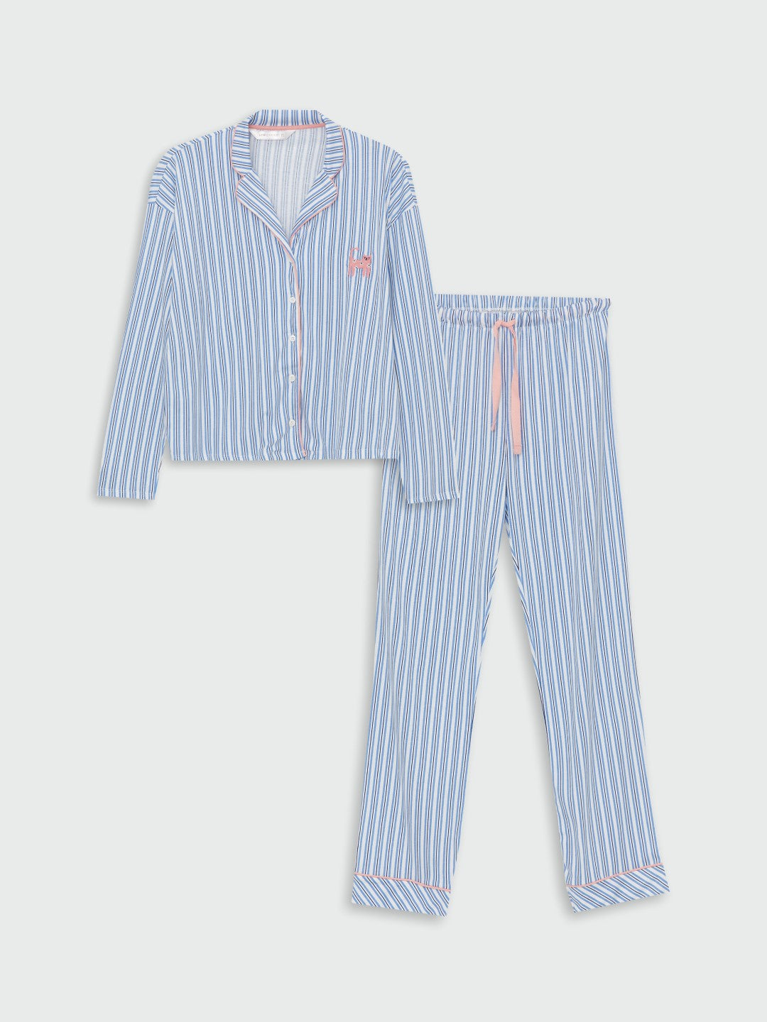 LCW DREAM

Ecru Printed Shirt Collar Striped Long Sleeve Women's Pajama Set